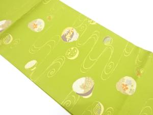 リサイクル　流水に茶碗・松竹梅模様織り出し開き名古屋帯（額縁仕立て）